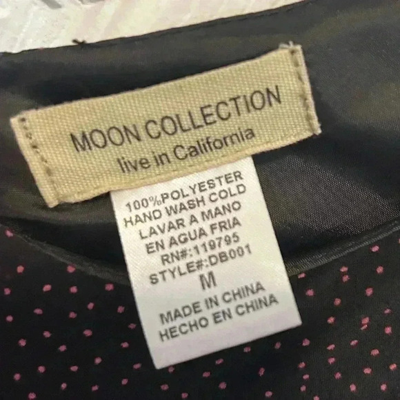 Moon Collection Black Pink Polka Dot Fit & Flare Dress Size Medium - Picture 5 of 7